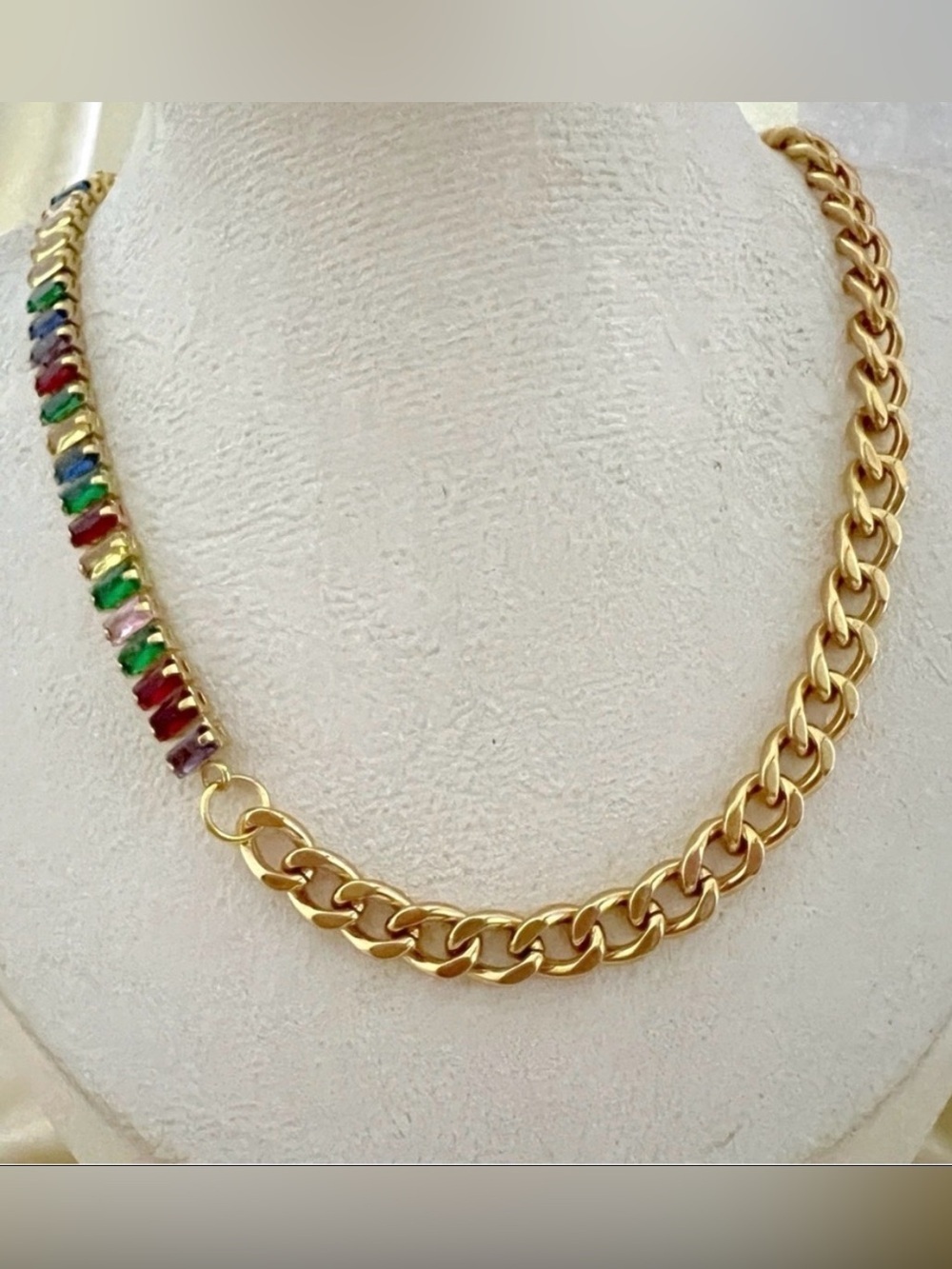 18K Gold Plated Multi chunky Cuban Necklace stainless steel womens jewelry
